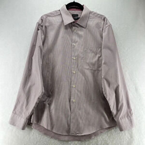 Pronto Uomo Dress Shirt Mens Size 17 34-35 Platinum Check Long Sleeve Cotton Red